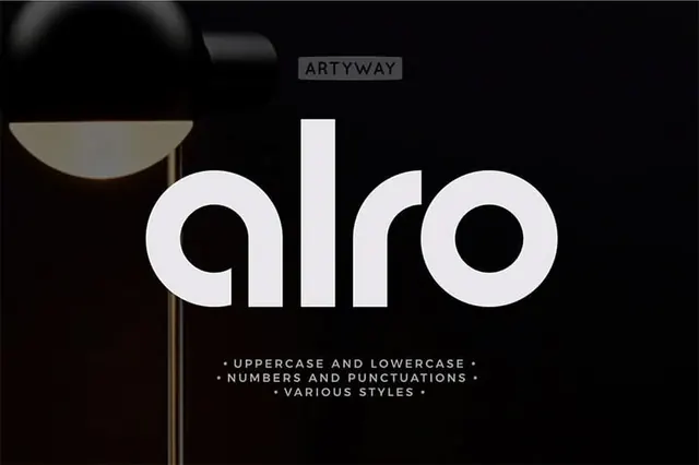 Alro geometric sans-serif type specimen, minimal, geometric, dark