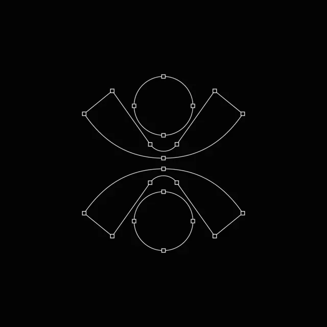 Abstract line-drawn symmetrical logo marks, minimal, abstract, dark
