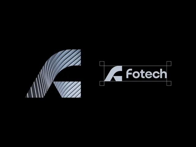 Tech company logo with radiating mark, minimal, geometric, dark