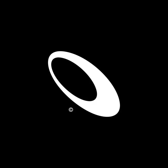 Tilted oval negative-space logo, minimal, abstract, dark