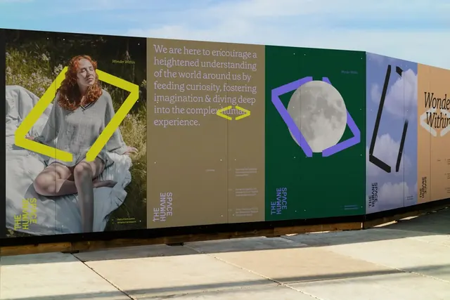 Multi-panel outdoor billboard campaign with bold accents, minimal, editorial, high-contrast