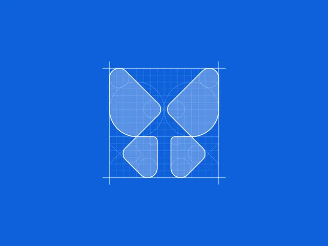 Symmetrical abstract geometric logo in blue, geometric, minimal, light