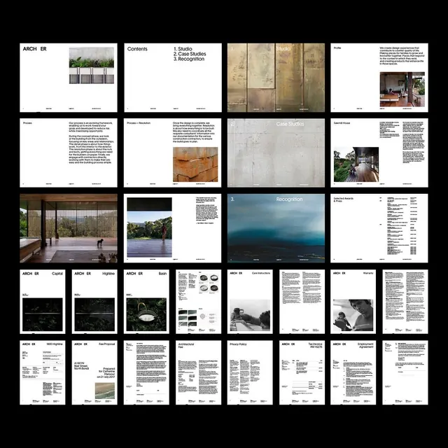 Archer architecture brand guidelines grid, minimal, editorial, light