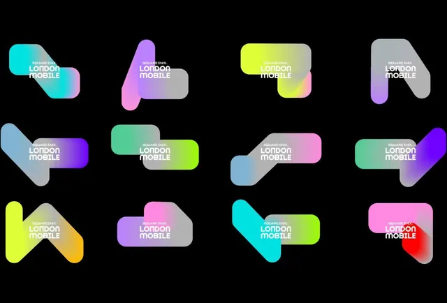 Gradient-heavy modular logo system, gradient-heavy, flat, vibrant