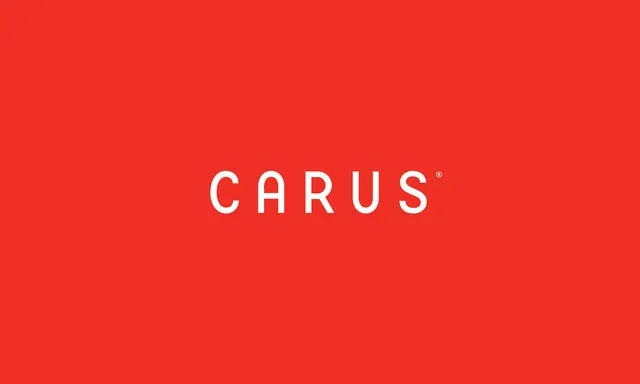 Carus red wordmark, minimal, swiss, vibrant
