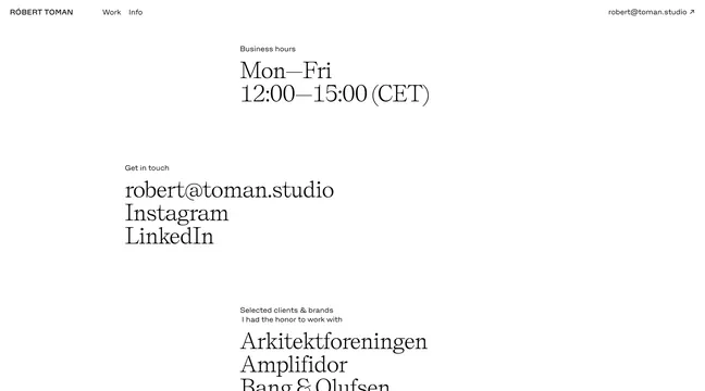 Robert Tomas Studio Contact Information, minimal, swiss, monochrome