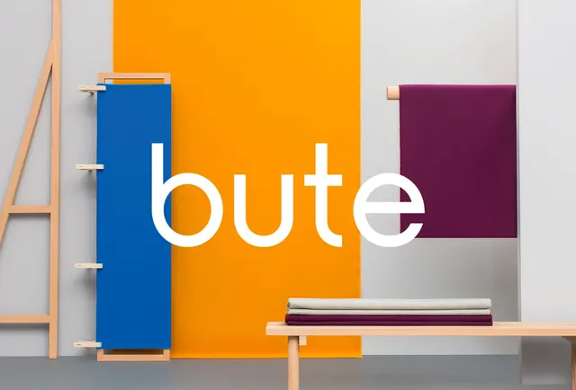 Bute fabrics showroom display, minimal, swiss, vibrant