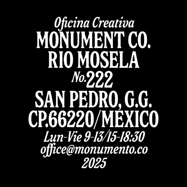 Monument Co business card typography, minimal, editorial, dark