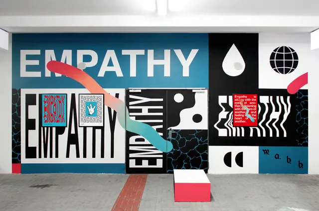 Empathy Typography Mural, brutalist, maximalist, high-contrast