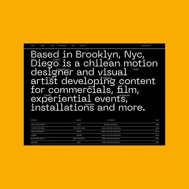 Diego Motion Design Portfolio Card, minimal, swiss, dark
