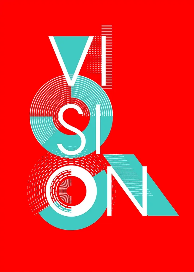 Vision Wordmark Design, brutalist, geometric, vibrant