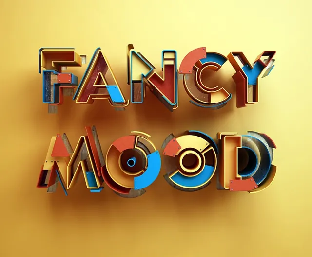 Fancy Mood Typography, 3d-render, maximalist, vibrant