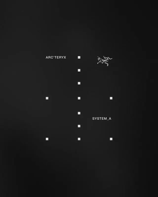 Arc'teryx System_A brand lockup, minimal, monochrome, dark