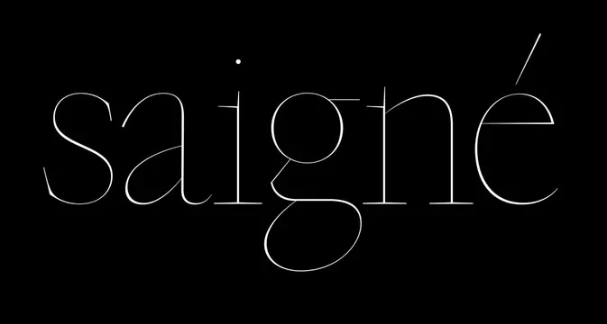 saigné hairline serif wordmark, minimal, luxury, dark