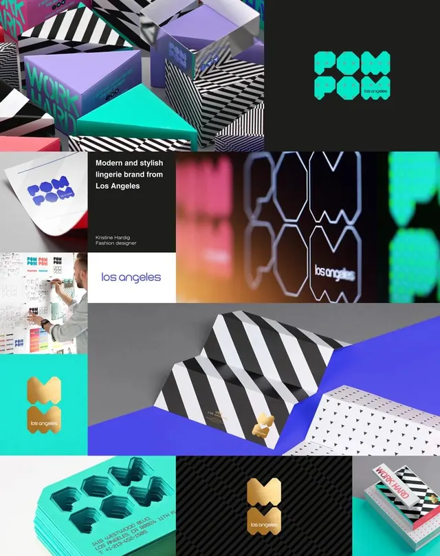 POM POM Lingerie Brand Identity Collage, playful, geometric, vibrant