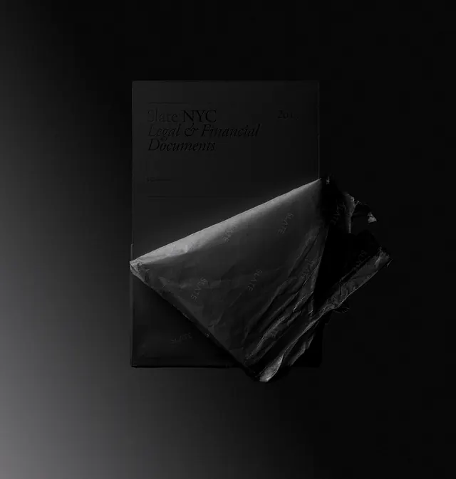 Slate NYC black document folder, minimal, luxury, dark