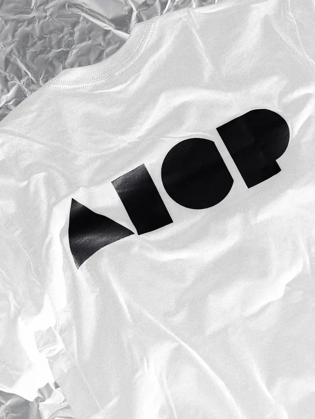 Abstract Geometric Wordmark on Fabric, minimal, brutalist, monochrome
