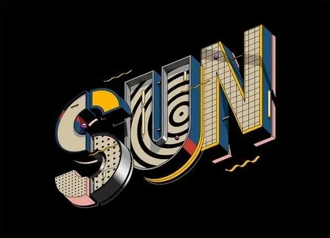 SUN Wordmark, maximalist, retro, vibrant