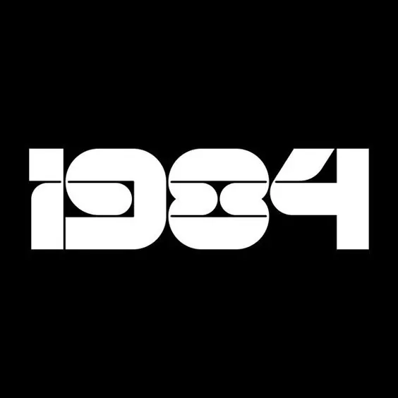 1984 geometric wordmark, minimal, geometric, dark