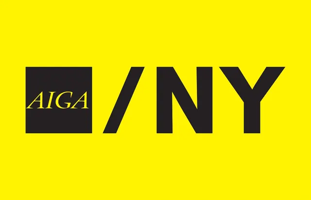 AIGA NY logo on yellow, minimal, bold, vibrant