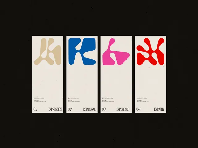 Four-card identity system with geometric abstracts, minimal, geometric, light
