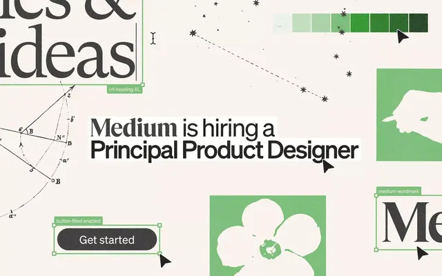 Medium hiring campaign design system, minimal, geometric, light