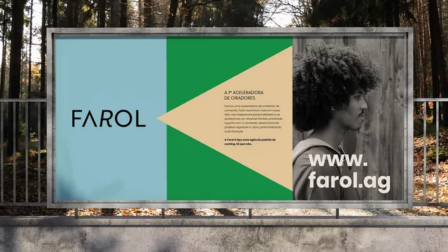 FAROL outdoor billboard identity, geometric, minimal, cool