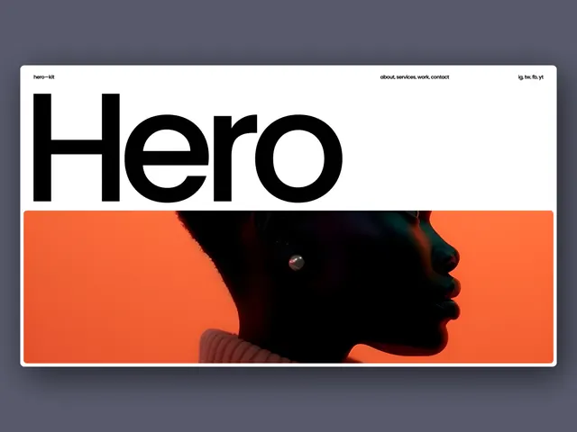 Black-and-white editorial spread with orange accent and profile silhouette, minimal, editorial, dark