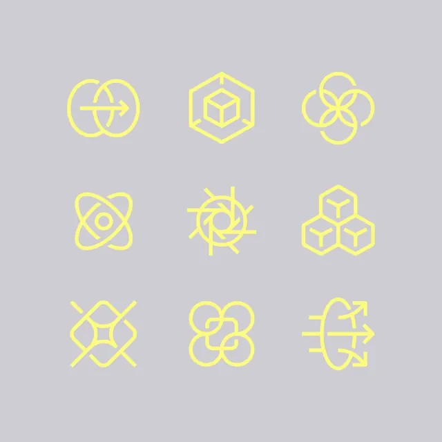 Yellow continuous-line icon set, minimal, line-art, light