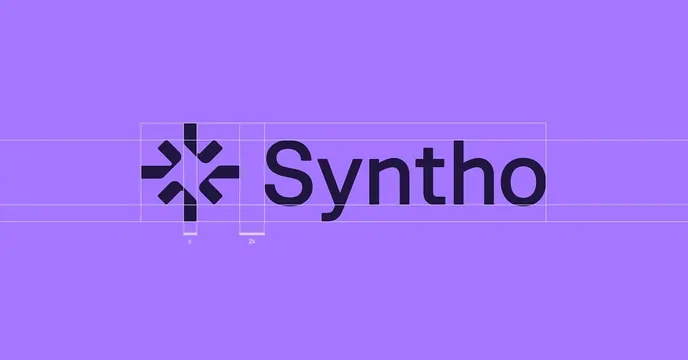 Syntho tech logo with geometric asterisk and purple gradient, minimal, geometric, light