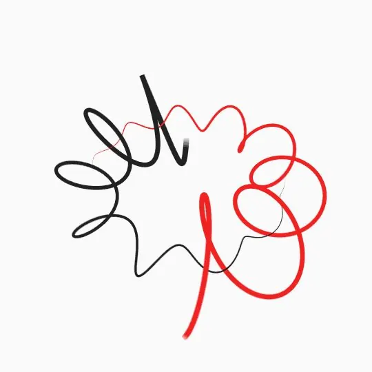 Abstract interlocking lines in red and black ink, abstract, line-art, high-contrast
