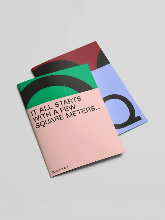 Geometric editorial layout with layered color blocks and circular elements, minimal, geometric, muted