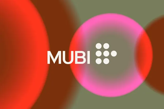 MUBI logo over gradient circles, gradient-heavy, abstract, warm