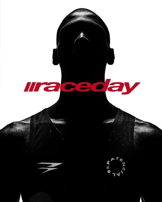 Silhouette portrait with red brand logo overlay, minimal, monochrome, dark