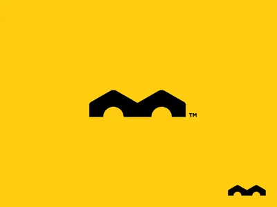 Wave-form abstract logo on bold yellow, minimal, geometric, warm