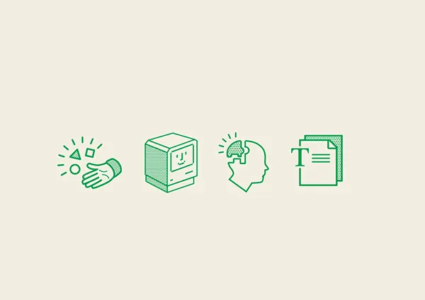 Four-icon line art concept system, line-art, minimal, light
