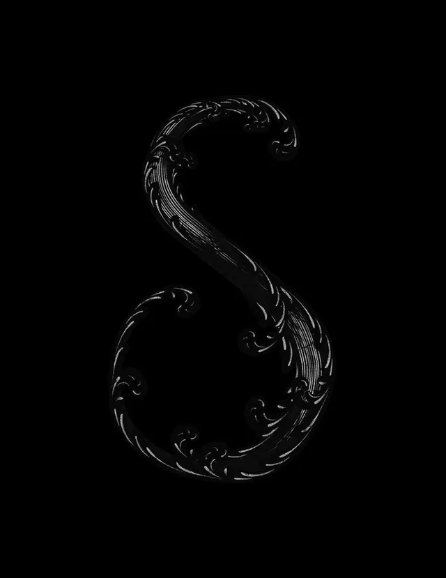 Ornate S Monogram, 3d-render, luxury, monochrome