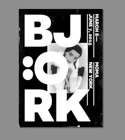 Björk Identity Layout, brutalist, maximalist, monochrome