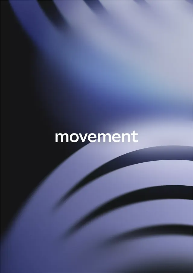 Movement gradient logo with curved layered bands, minimal, gradient-heavy, dark
