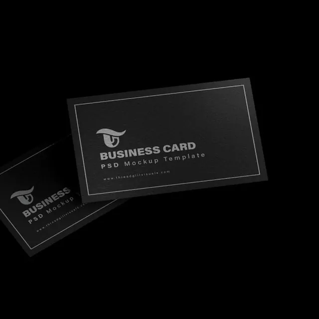 Dark monochrome business card mockup, minimal, corporate-clean, dark