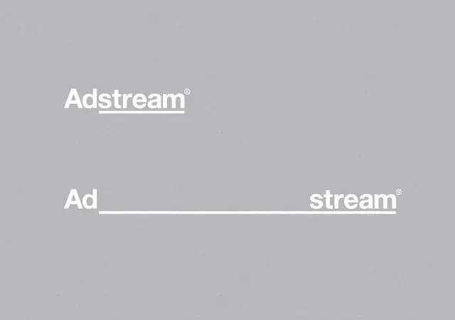 Adstream wordmark with split treatment, minimal, corporate-clean, light
