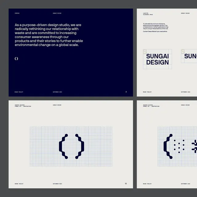 Sungai Design sustainability brand toolkit, minimal, geometric, dark