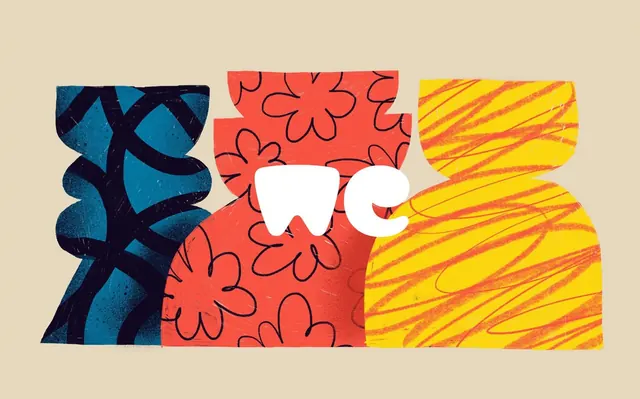 Playful abstract identity with hand-drawn florals, abstract, flat, vibrant