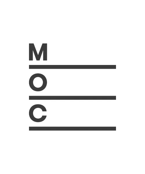 Stacked letterform logo with dividing lines, minimal, monochrome, dark