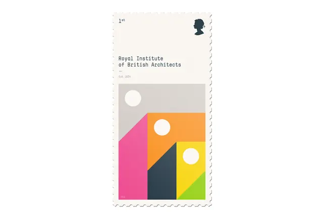 RIBA Architects UK stamp: geometric modernist design, geometric, flat, vibrant