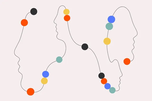 Abstract connected profiles dot-work illustration, minimal, line-art, light