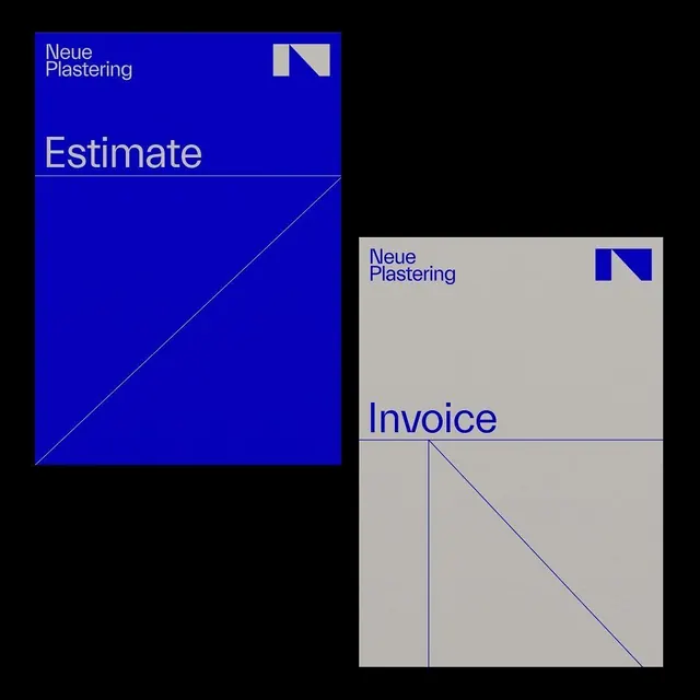 Neue Plastering corporate document system, minimal, geometric, light