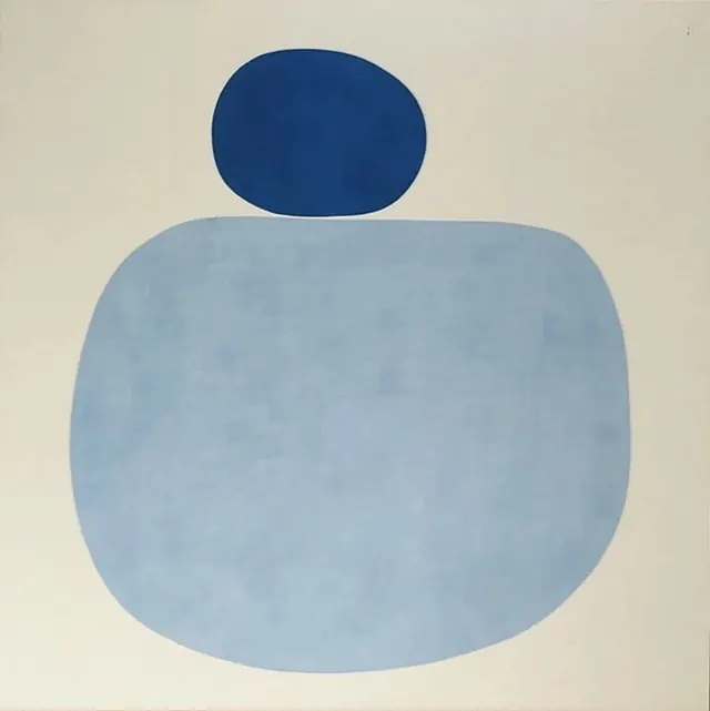 Blue organic shapes on beige, minimal, abstract, cool