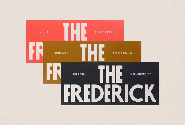 Overlapping color-block restaurant wordmark, minimal, geometric, warm