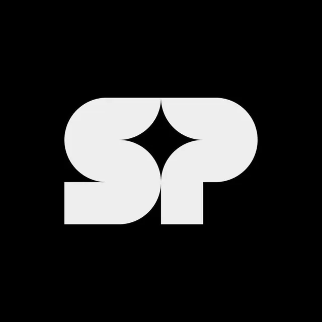 Four-point star monogram mark, minimal, geometric, monochrome